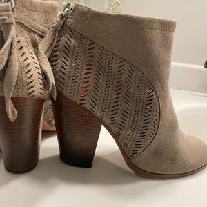 COACH suede booties, tan, 4” block heel, size 8.5